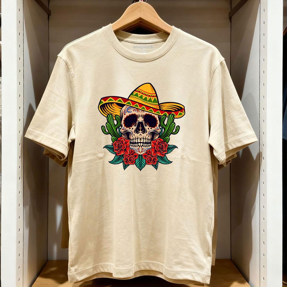 Cinco de Mayo skull and roses tshirt Women Unisex Casual cotton graphic t shirts Adult streetwear camisetas tops tee Shortsleev