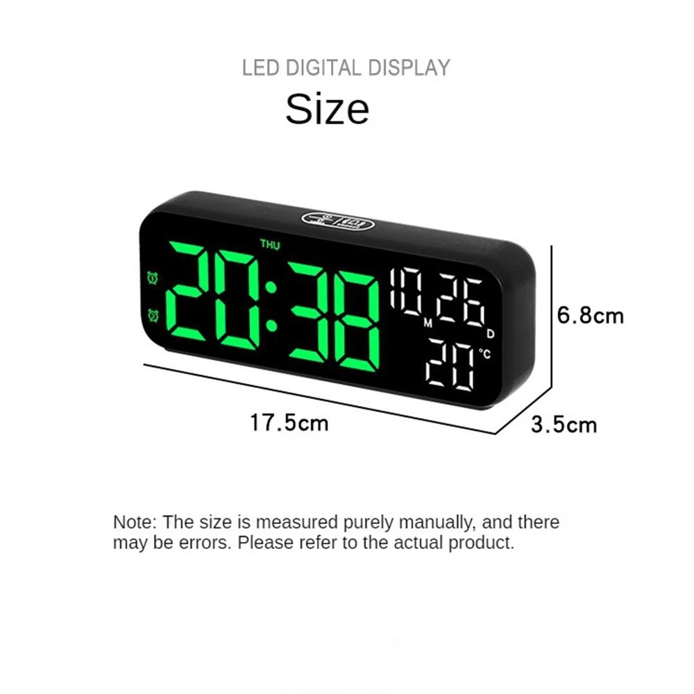 LED Voice Control Digital Alarm Clock Temperature Date Day of the Week Display Dual Clock Countdown 12/24H Use Desktop Clock
