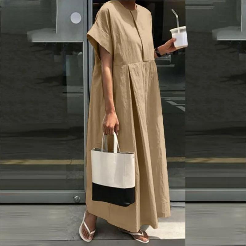 Loose Dress Crew-neck Long Skirt Temperament College Style Casual Dress for Women