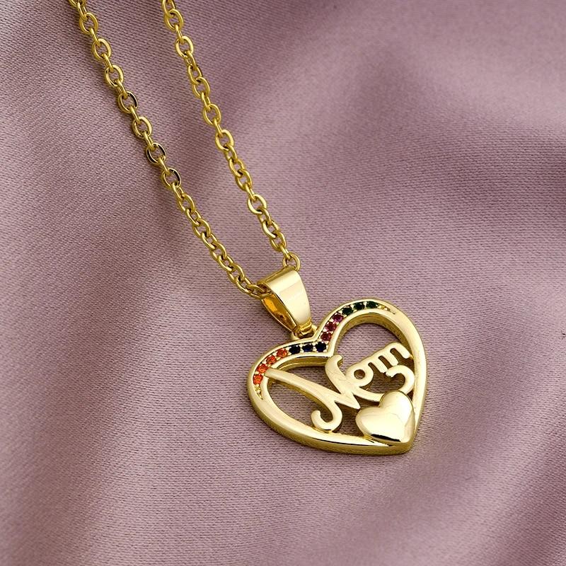 Elegant Mother's Day Gift MaMa Letter Name Stainless Steel Chain Necklaces Copper Cubic Zirconia Pendant Jewelry for Women
