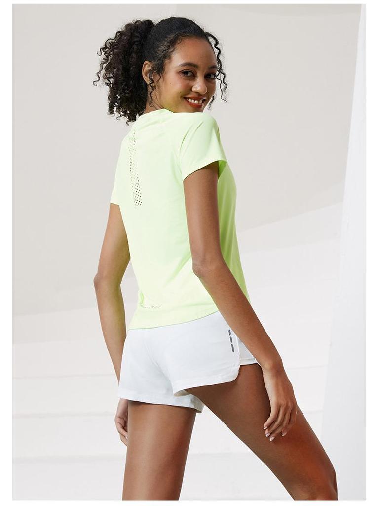 Women's Quick-Dry Reflective Mesh T-Shirt - Nude Feeling, Breathable, Elastic Fitness Top for Running & Training