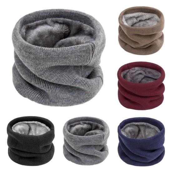 Winter Cycling Scarf Double-Layer Neck Warmer Knit Thickened Fleece Lined Elastic Soft Circle Scarf Neck