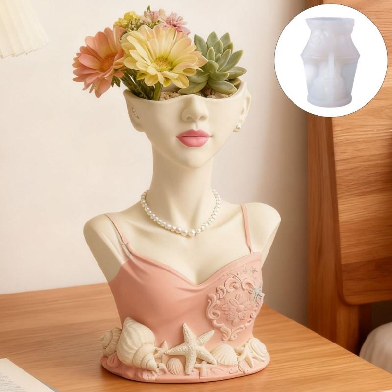 Гибкая силиконовая форма-горшок в форме женской фигуры для Resin Art, литья бетона, цемента и декоративный контейнер для свечей