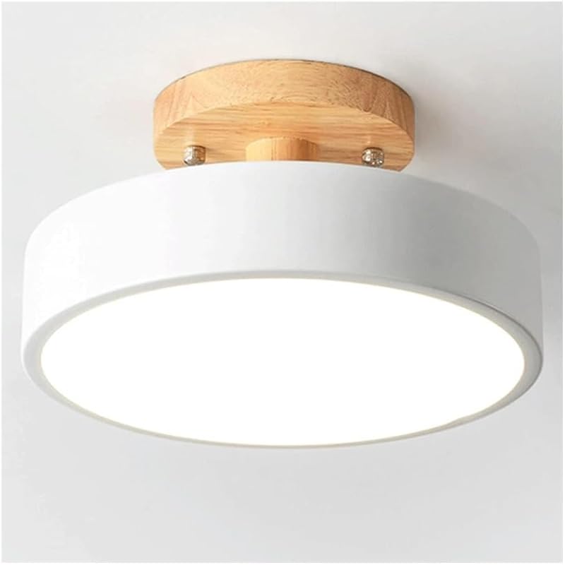 Nordic Log Round LED Semi-flush Mount Ceiling Light - Modern Dimmable Circular Hallway Light Fixture In White, Green, Gray, or Pink | Rustic Kitchen