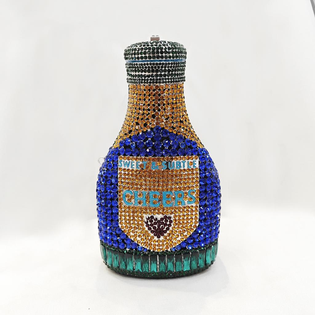 CHEERS Синяя Бутылка Вечерние Хрустальные Сумки Кошельки Роскошные Женские Свадебная Вечеринка Клатчи Дамские Алмазные Кошельки Женские Сумки на Плечо со Стразами