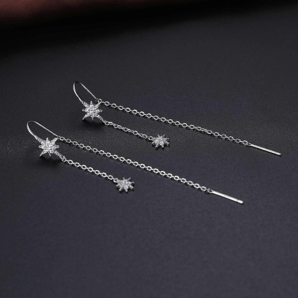 Silver Star Earrings Chain for Women Girls Long Earrings Star Drop Tassel Earrings Threader