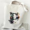26 Letters Flower Tote Bag For Women Eco Reusable Shoulder Bagslarge Capacity Canvas Casual Harajuku Shopping Shopper Handbag