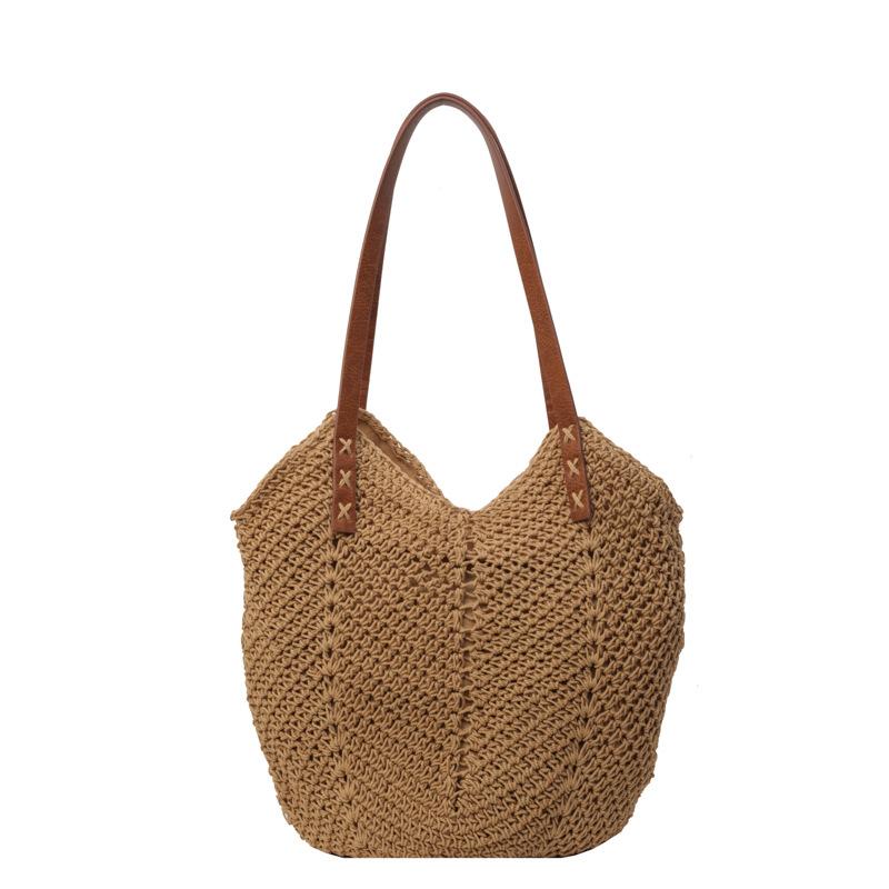 Lazy Wind Cotton Thread Woven Bag Women's Summer New Seaside Vacation Beach Bag Large Capacity Shoulder Tote Bag