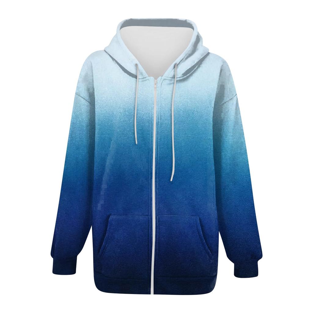 Женские повседневные модные пуловеры с градиентным принтом и длинными рукавами, толстовки на молнии, пальто