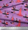 Soimoi Purple Japan Crepe Satin Fabric Women,Gift Box & Drink Party Print Fabric by metre 42 Inch