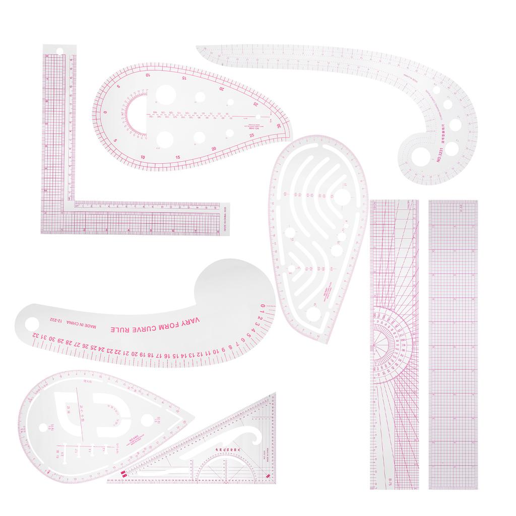 9pcs MultiPurpose Clothing Ruler Set Cutting Curve Shaped Straightedge Sewing Tailor Drawing