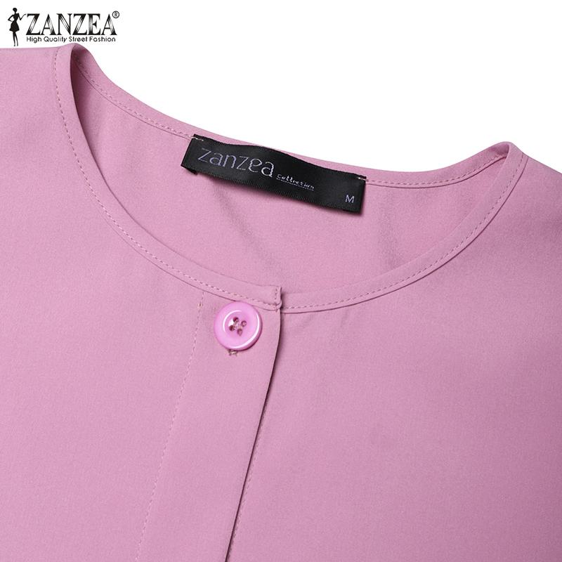 ZANZEA Женское свободное повседневное длинное платье с круглым вырезом и длинными рукавами