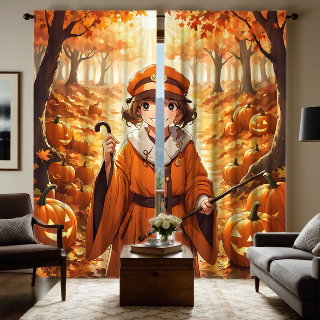 2 шт. HD кленовый лист лес принц Джек-фонарь занавеска с тростью в руке желтый галстук цифровая печать занавеска домашний декор sty