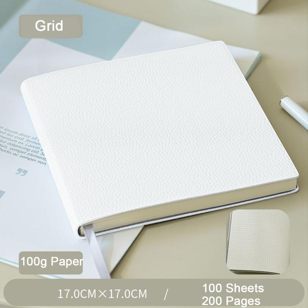 Thickened Leather Square Notebook, Handbook, Student Diary, Girl's Notepad, Travel Journal, Blank/grid Inner Pages, 100 Sheets 200 Pages
