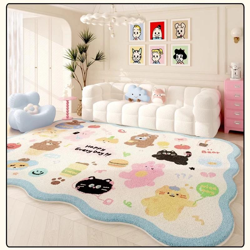 Irregular Shapes Rugs for Bedroom Cartoon Style Living Room Decoration Pink Carpet Home Fluffy Soft Rug Thicken Plush Lounge Mat