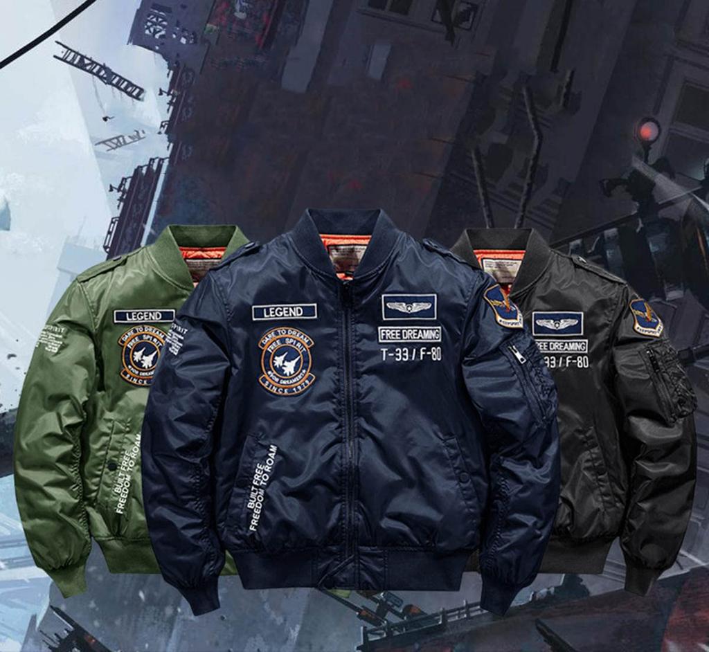 [ANGELCITY] Куртка MA-1 Мужская Двусторонняя Куртка-бомбер Стеганая куртка MA-1 Блузон Летная куртка Военная куртка L176 (Черный, 3XL)