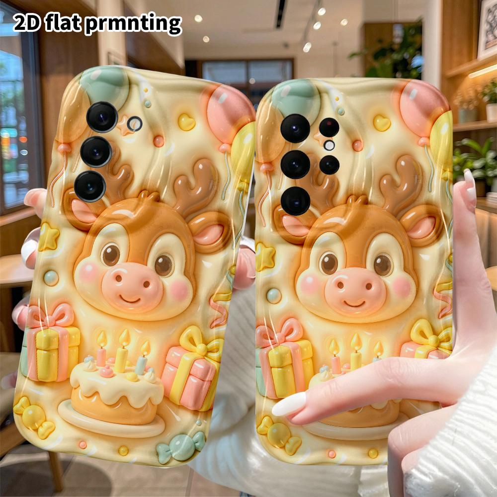 Phone case: 2D flat, suitable for Samsung Galaxy A34 A35 M05 M06 S20 S22 S21 FE Plus 5G protective case, cartoon little deer, perfect Christmas and Ha