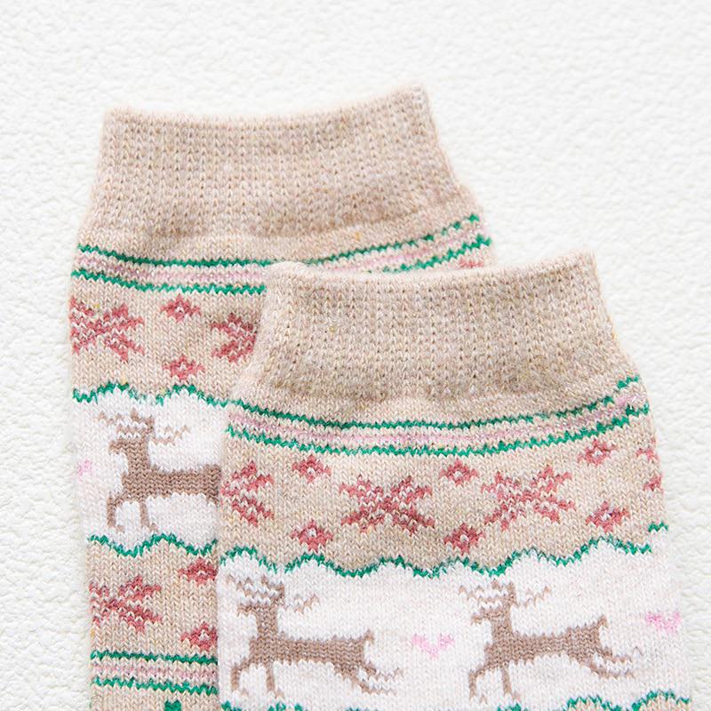 Thicken Women Christmas Socks Warm Rabbit Wool Winter Sock Cotton Casual Fawn Snowflake Pattern Sox