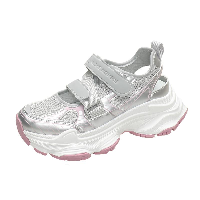 Мода 2024 года Новые модные сандалии Baotou на толстой подошве для женщин Дышащая полая сетка Удобная спортивная обувь для пап