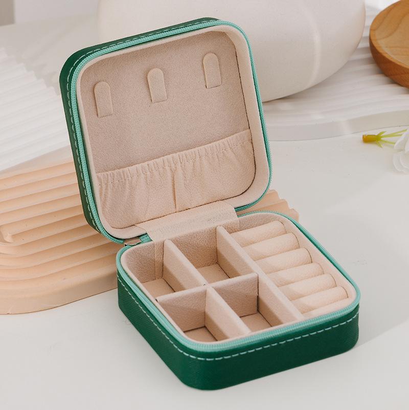 2026 New Spot New Leather Portable Jewelry Box Double Layer Simple Earrings Earrings Ring Jewelry Box Storage Box Wholesale