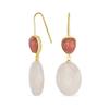 Elegant Gem Peach Sandstone Teardrop Accent Natural Briolette Peach Pink Rose Quartz Faceted Oval Drop Earrings for Women 18K Yellow Gold Plated Fish