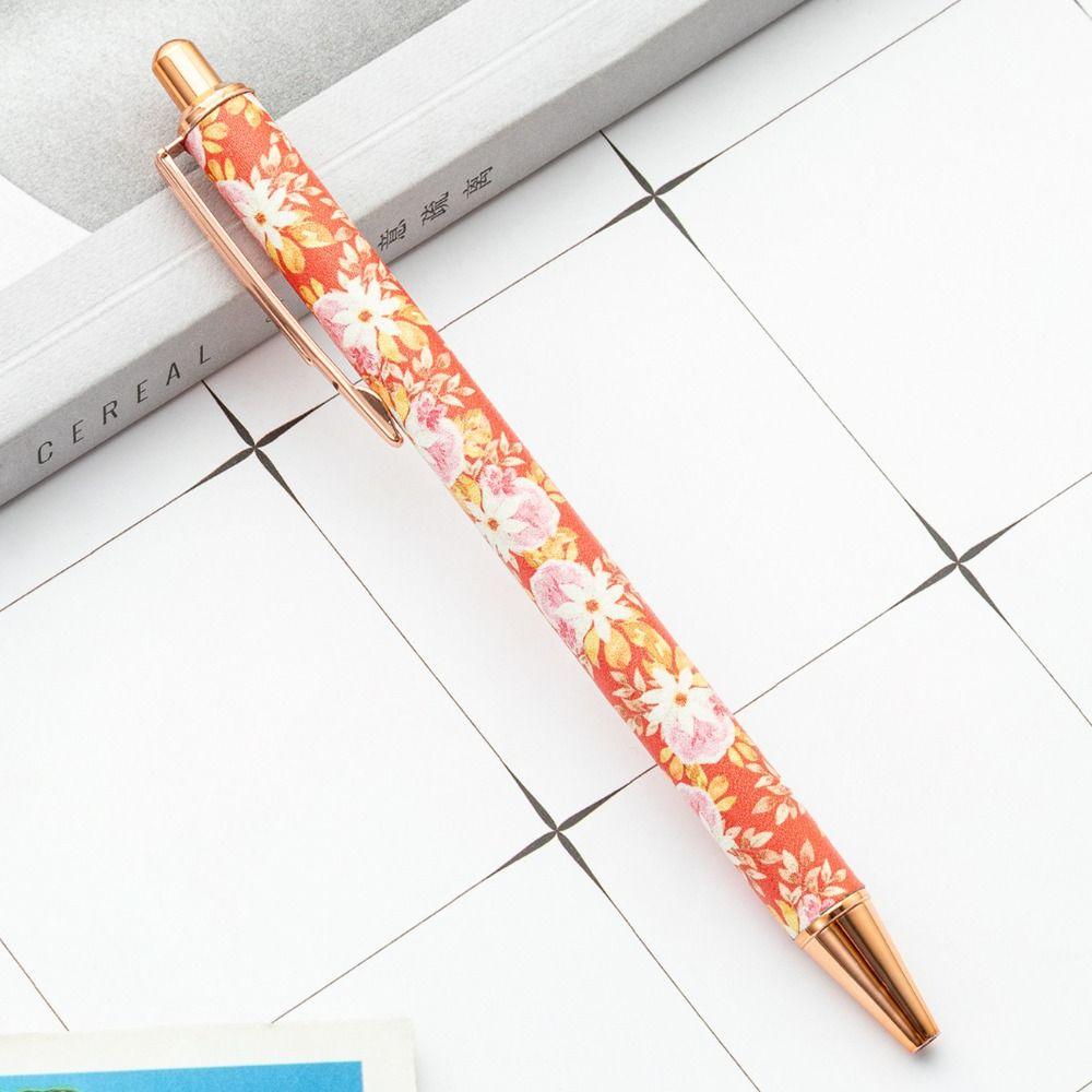 Cute Cartoon INS Print Pen Luxury Heart Flower Pens Portable Press Metal Pen Office Supplies