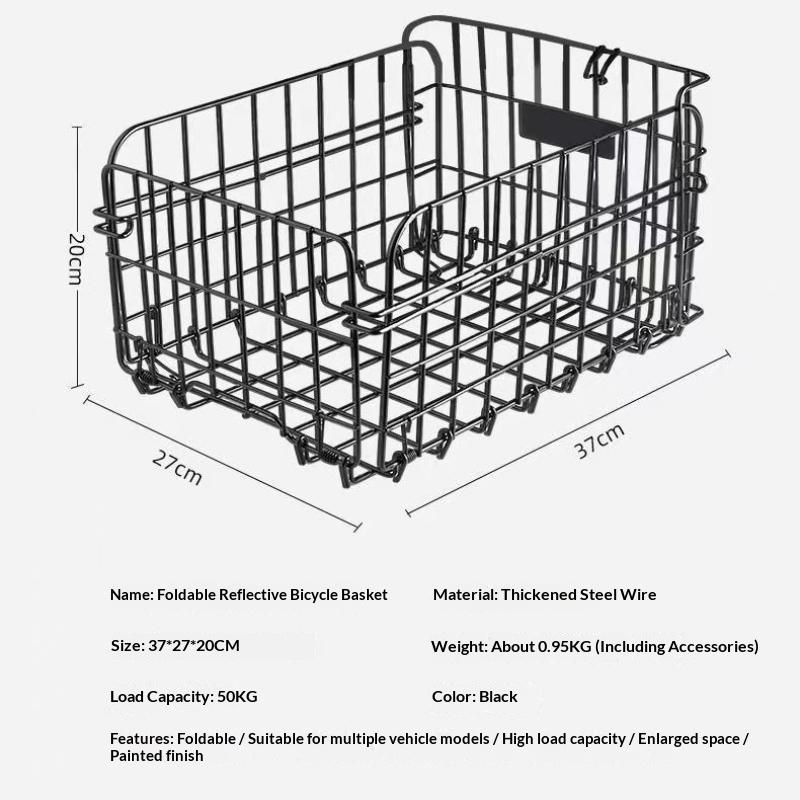 Foldable Bicycle Rear Basket Sturdy Durable Thickened Metal Large Capacity Storage for Cycling Travel Picnic Item Carry