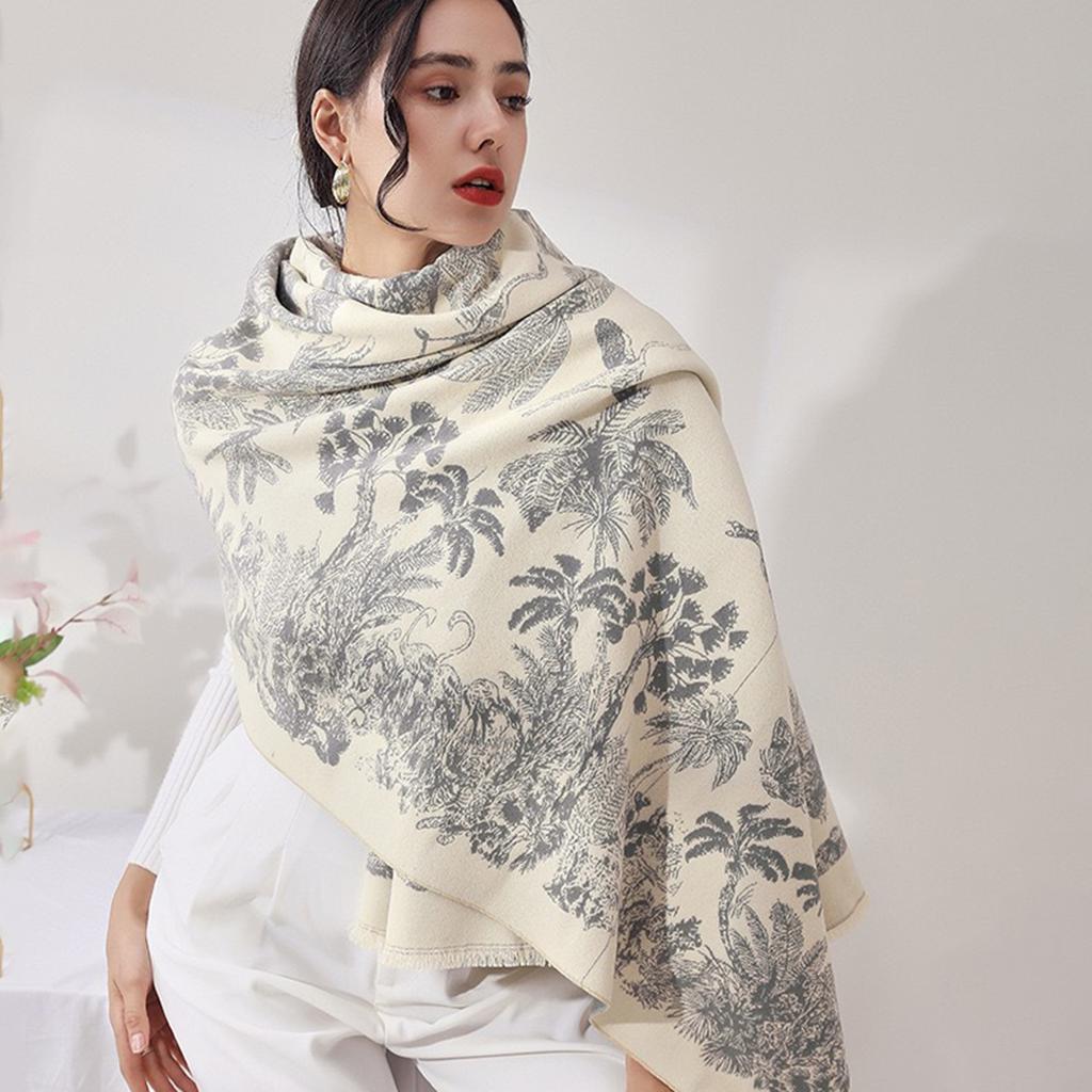 Winter Warm Printed Cashmere Scarf for Women Thick Feathered Edge Blanket Wraps Pashmina Bufanda Tassel Female Long Foulard