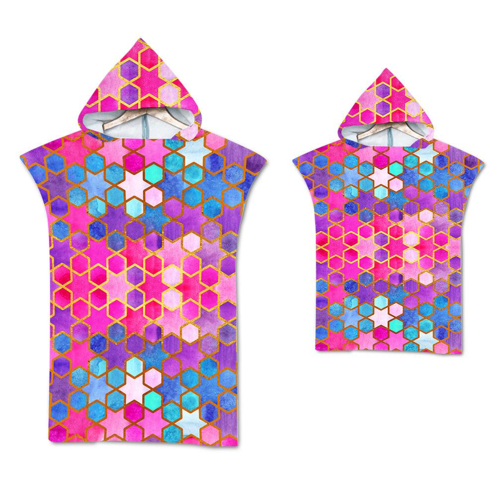 Радужная чешуя Микрофибра Пляжное полотенце Быстросохнущий Плащ с капюшоном Полотенца для гидрокостюма Взрослые Дети Родитель-ребенок Пончо Халат для плавания серфинга