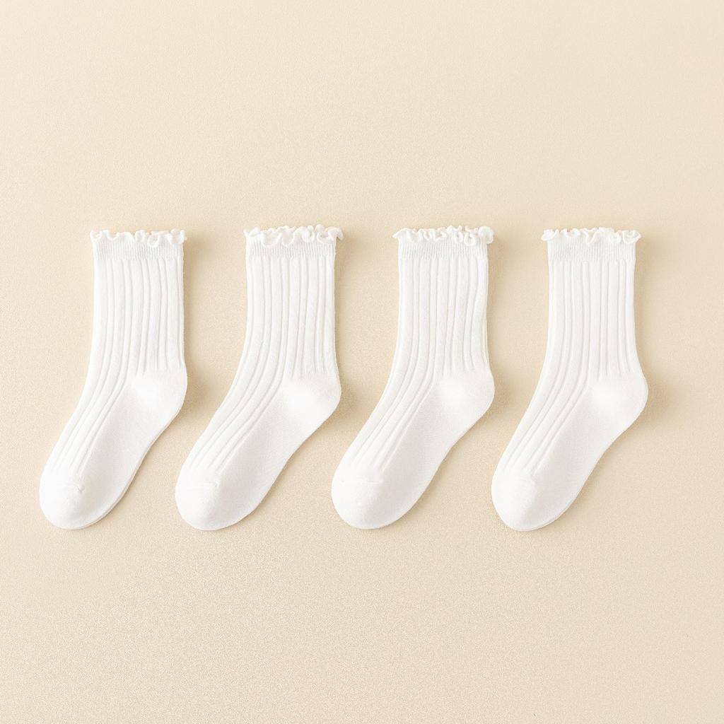 Детские носки из хлопка с двойной иглой, с вертикальными полосками и узором «грибок» для девочек, средние носки из хлопка, складывающиеся в стопку