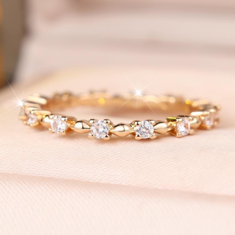 Delicate Gold Color Alternating Zircon Band Ring for Women Wedding Banquet Daily and Party