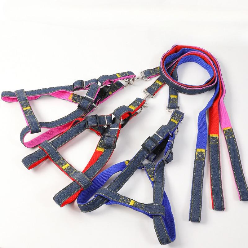 Dog Leash, Adjustable Chest and Back Golden Retriever Leash, Denim Shoulder Strap, Sewn Fabric Pet Leash