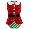 Kids Girls Christmas Santa Elf Costumes Candy Cane Striped Sequins Dance Leotard Xmas Skating Bodysuit