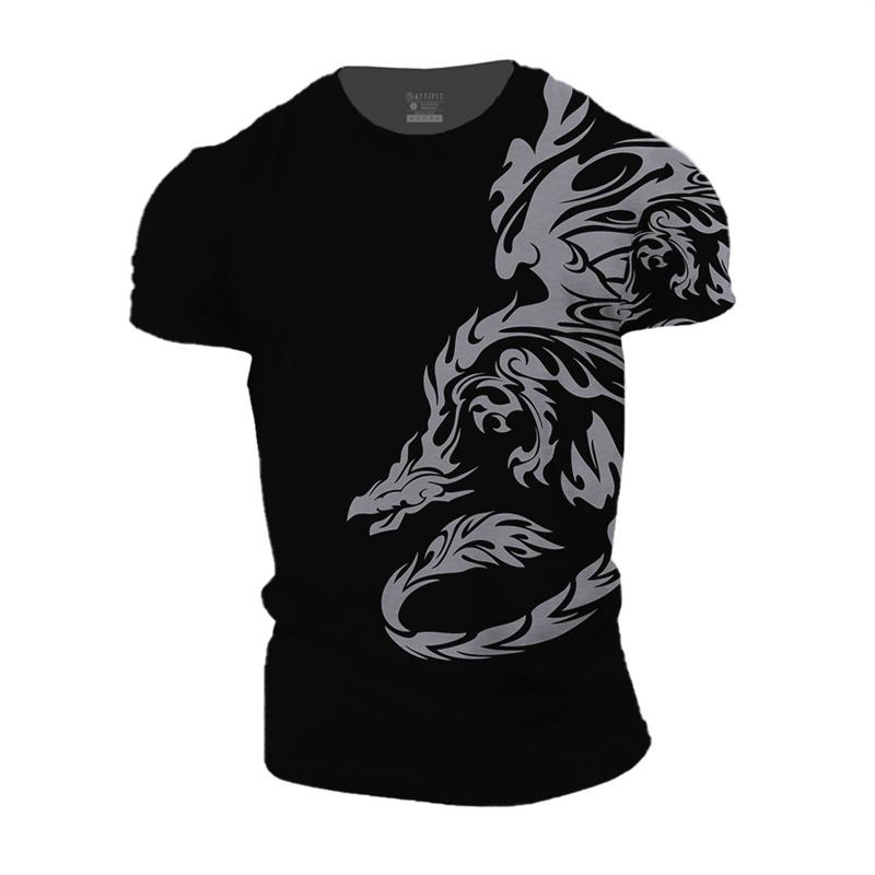 Vintage Men's T-Shirt 3D Print Dragon Pattern T Shirt Casual Short-Sleeved Top Summer Breathable Fitness Apparel Men Clothing