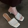 French Gentle Woven Hollow Cool Slippers Women's Summer Wear Super Comfortable Foreign Style Square Head Open Toe Sexy High Heels