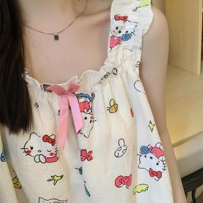 Сладкий стиль принцессы, полный принт, пижама Hello Kitty, женские летние шорты, двухсекционный комплект в стиле принцессы, одежда для отдыха в студенческом общежитии