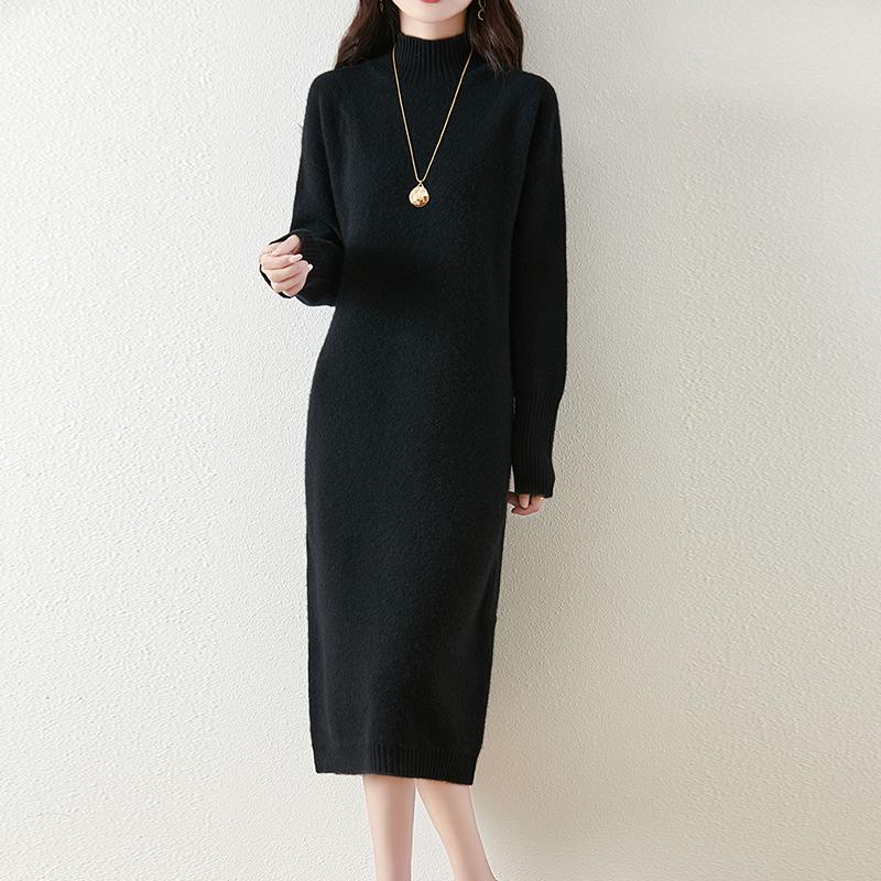 Women Sweater Dress 100% Wool MODERN NEW SAGA Turtleneck Knit Long Pullover Winter Jumpers Wool Long Dress Female