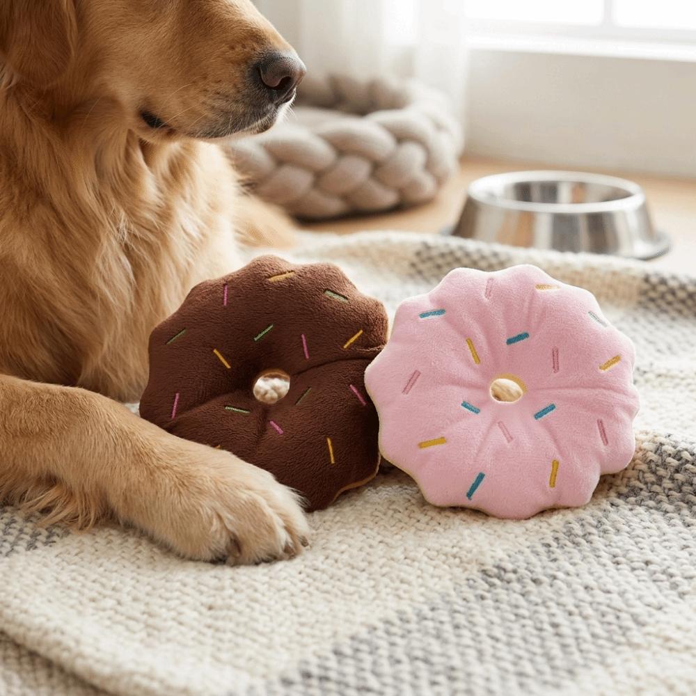 Round Shape Dog Chew Ring Plush Surface Puppy Play Toy Squeaky Pet Toy  Daily Pet Entertainment