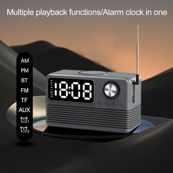 Bluetooth-совместимый динамик с быстрым беспроводным зарядным устройством 15 Вт, стабильное соединение, многофункциональная зарядная станция с будильником и радио 4 в 1