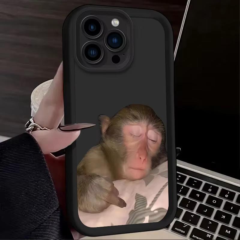 Забавная спящая обезьянка Милый чехол для телефона для iPhone 16 15 14 13 12 11 Pro Max XS Max XR 7 8 Plus Ударопрочная силиконовая задняя крышка