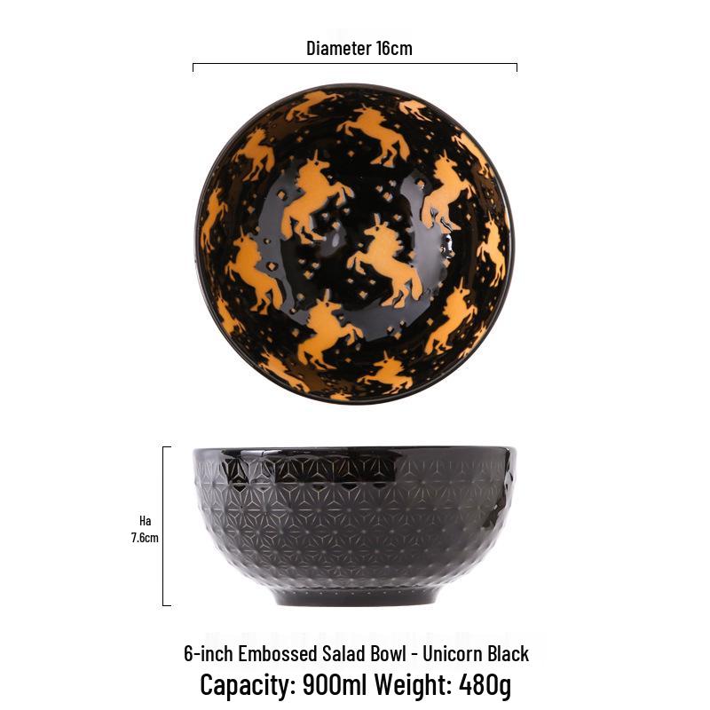 6-inch European Style Underglaze Ceramic Bowl for Salad, Soup, Rice, or Instant Noodles - Free Shipping