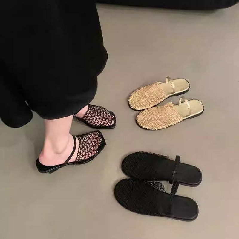 Модные сетчатые балетки женские сандалии мокасины обувь лето 2024 новые пляжные прогулочные туфли дизайнерские повседневные платья комфорт ретро запатиллы женские