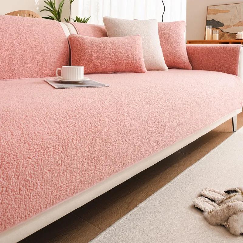 New Sofa Cushion Winter Lamb Wool Plush Thick Anti Slip Sofa Cover Universal Cloth Towel Cushion Backrest Machine Washable