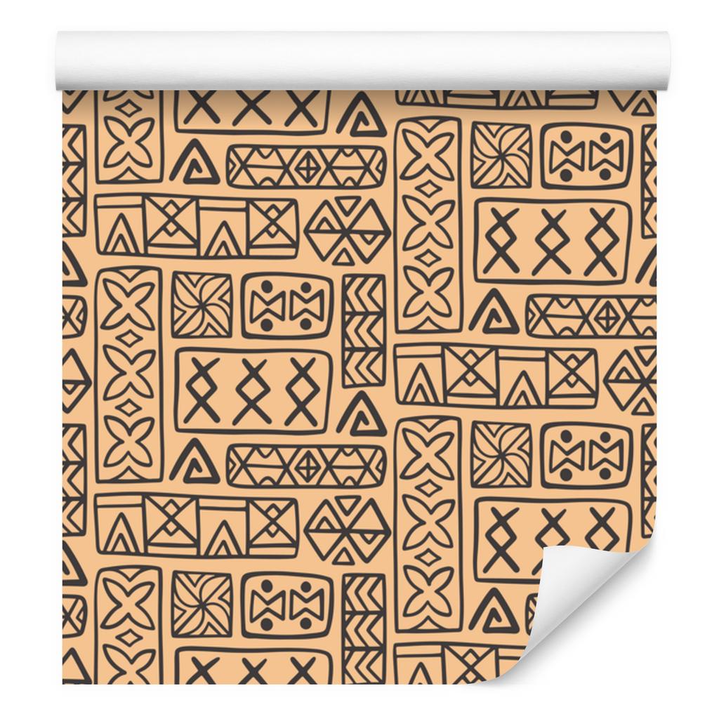 Polynesian Geometric Pattern Wallpaper Gold and Brown 50x1000