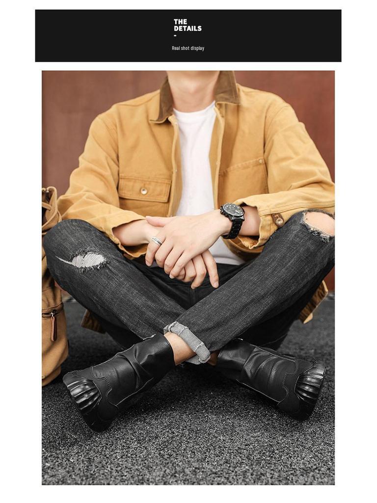 Men's Black Non-Slip Velvet Martin Boots - Wear-Resistant, Comfortable, and Stylish for Autumn/Winter