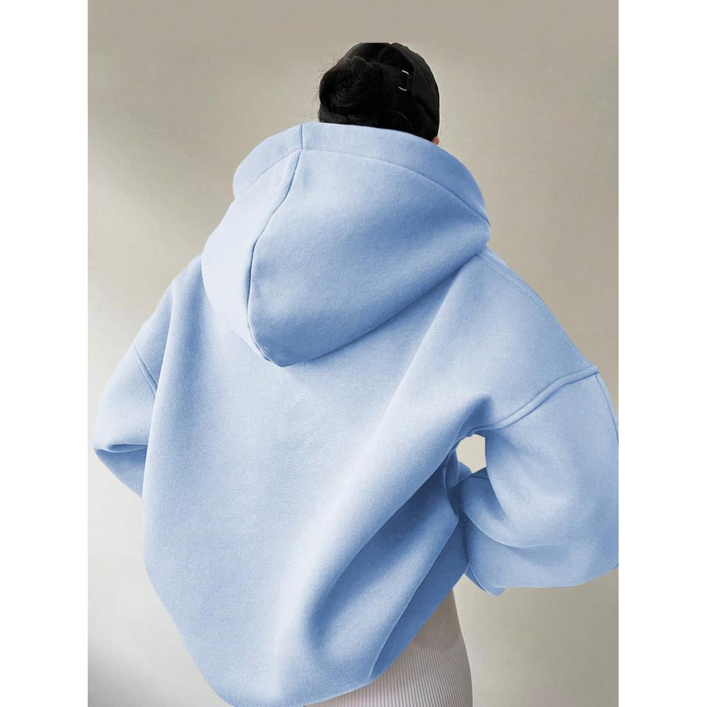 Women's Solid Color Casual Sports Loose Long-sleeved Hooded Sweatshirt