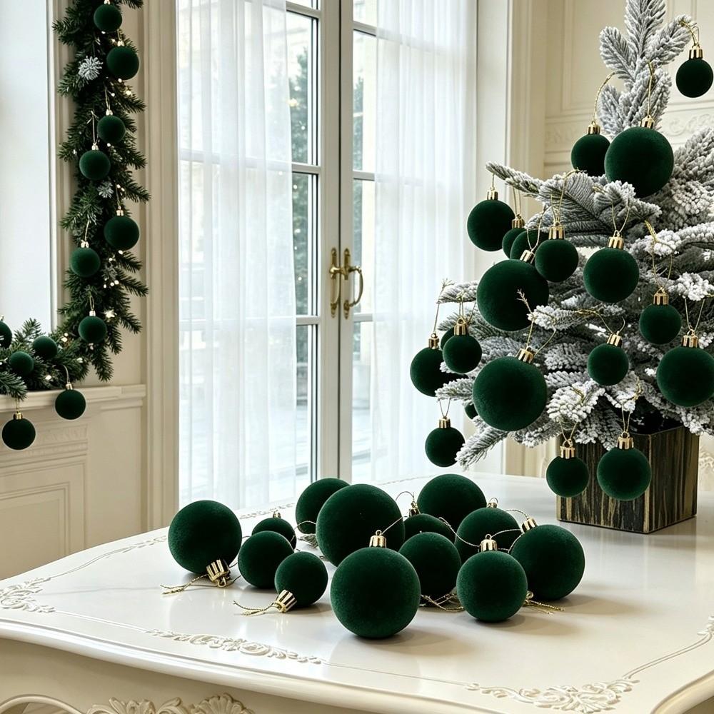 42/44pcs Flocked Christmas Ball Ornament Set Gift Box 3/4/5cm Christmas Cake Box New Year