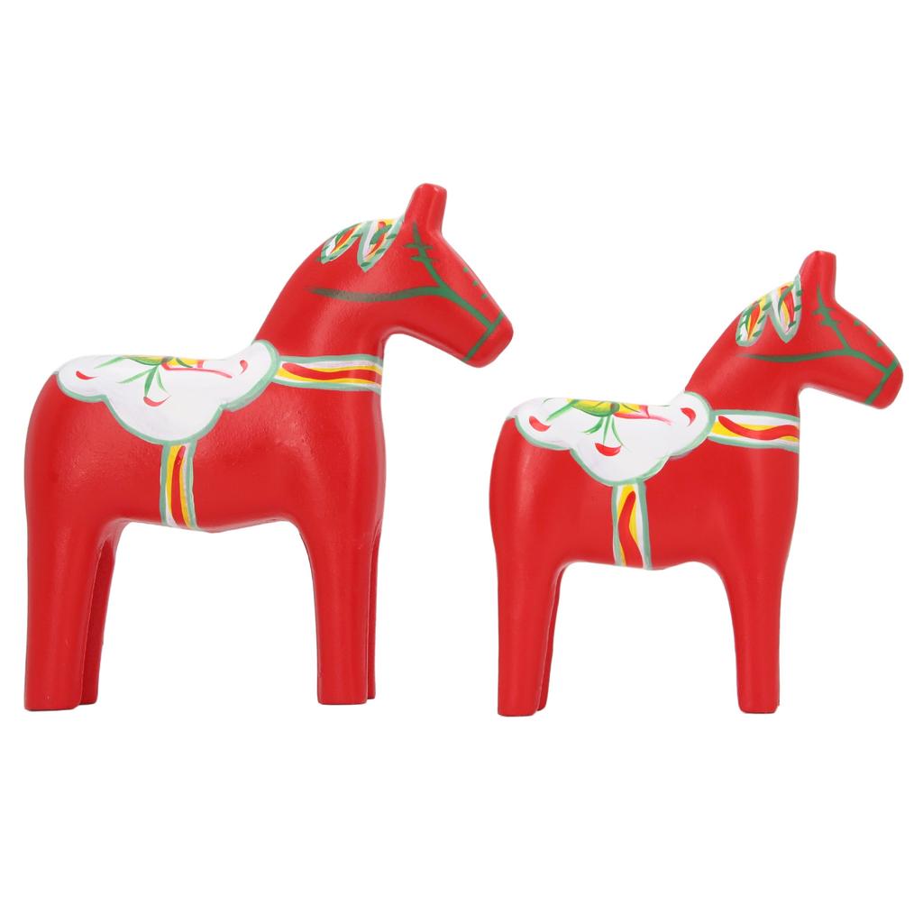 1 Pair Swedish Dala Horse Decor Wooden Traditional Painted Dalecarlian Horse Statue Figurine Home Ornament Handicraft