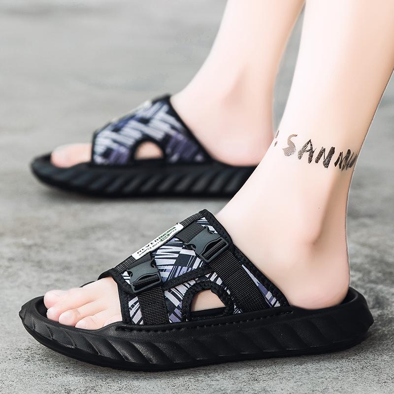 Модные мужские уличные повседневные тапочки летние с мягкой подошвой удобные противоскользящие пляжные туфли модные на толстой подошве дышащие сандалии шлепанцы для ходьбы