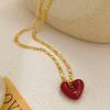 High-Grade Wine Red Heart Necklace & Earrings - Copper Plated, Real Gold, Simple Hong Kong Style Clavicle Chain